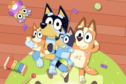 Loved by parents and kids: Blue heeler pup sisters Bluey and Bingo, and their parents, Bandit and Chilli will all be appearing in Bluey's Big Play.