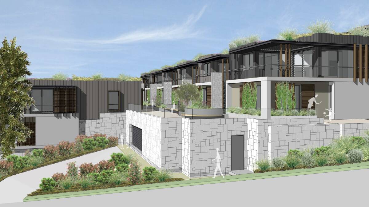 The development would consist of 47 homes, arranged in five closely stacked buildings rising up the escarpment site.