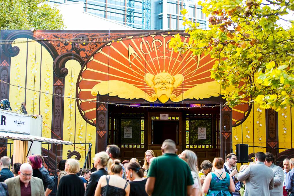 Clear skies: After weeks of rain and two years of the COVID-19 pandemic, being able to gather in a public square and watch a performance felt magic. Picture: Picture: Anna Warr, for Spiegeltent Wollongong.