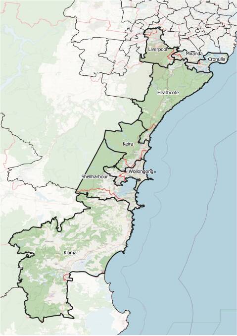 Musical seats: Labor's submission for the Illawarra includes making Heathcote more a part of the Illawarra and including Nowra in Kiama. Image: NSW Electoral Commission.