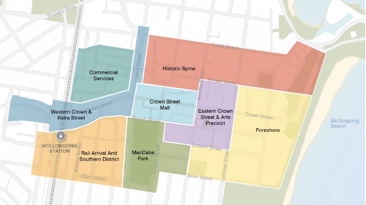 The nine new precincts which will be developed in the city centre. 