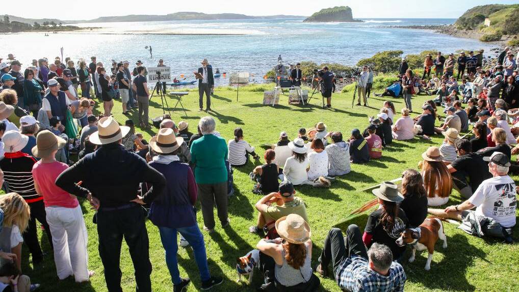Several hundred people joined a rally against the sand mine expansion near the Minnamurra River in July 2019. Picture: Adam McLean
