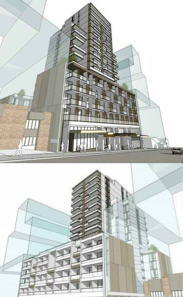 Standing tall: Artist's drawings of the planned hotel which would front Young and Bellmore Street if approved by the JRPP. 