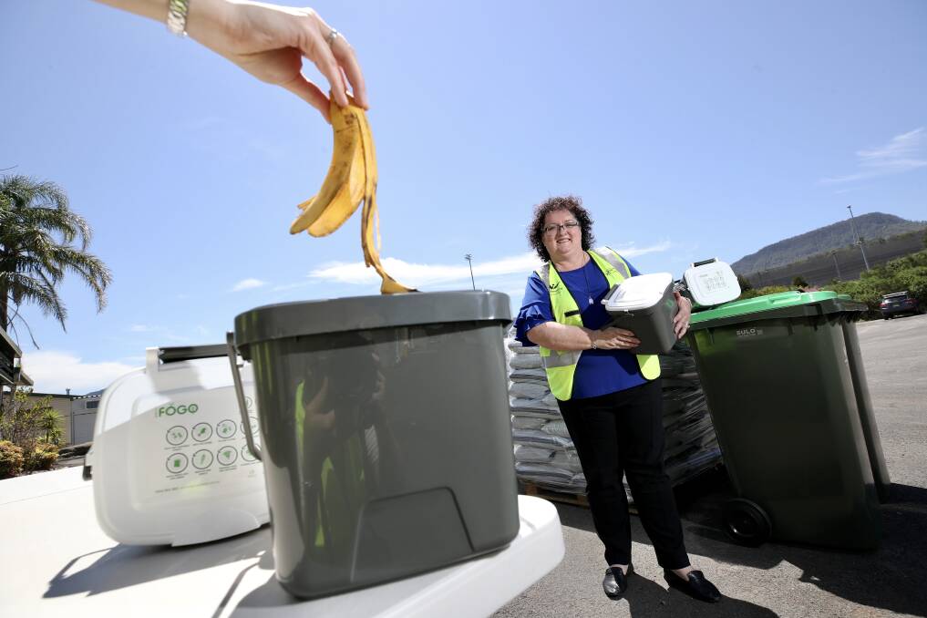No more landfill: Wollongong's Acting Lord Mayor Tania Brown with the new FOGO system, which is begin across the city from November 16. Pictures: Adam McLean. 