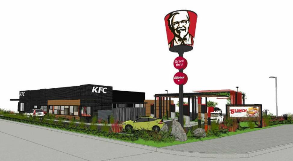 An image taken from a heritage report attached to KFC's amended plans showing the view of the proposed food chain from the Princes Highway, looking from the direction of the Bulli Conservation Area.