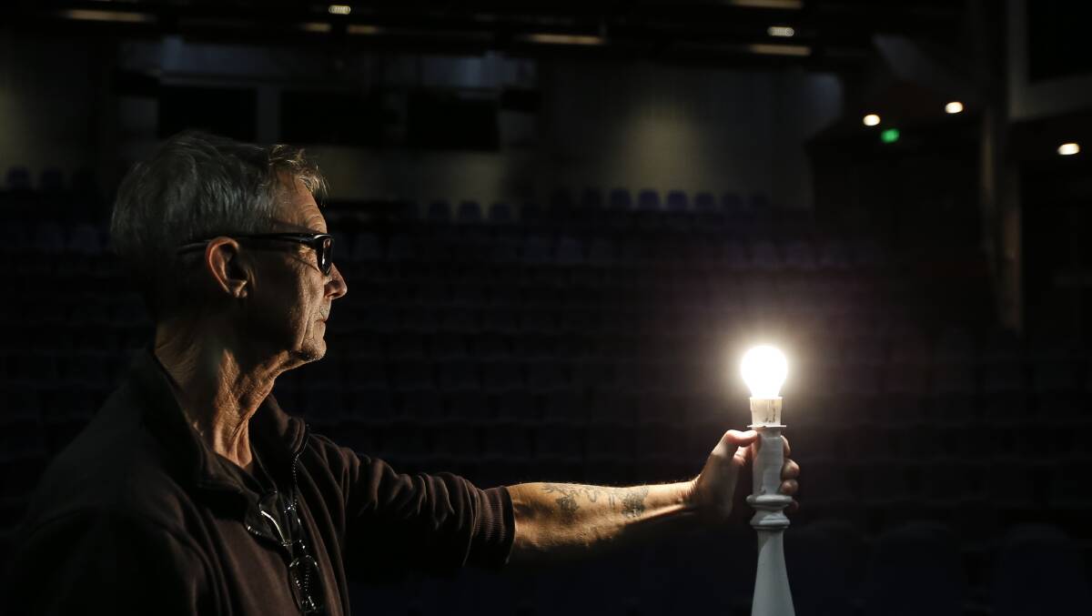 Ghost light: Like many theatres, Merrigong keeps its "ghost light" on. The ghost light is an old theatre tradition where a single light is placed on the stage when the theatre is unoccupied and would otherwise be completely dark. Picture: Anna Warr.