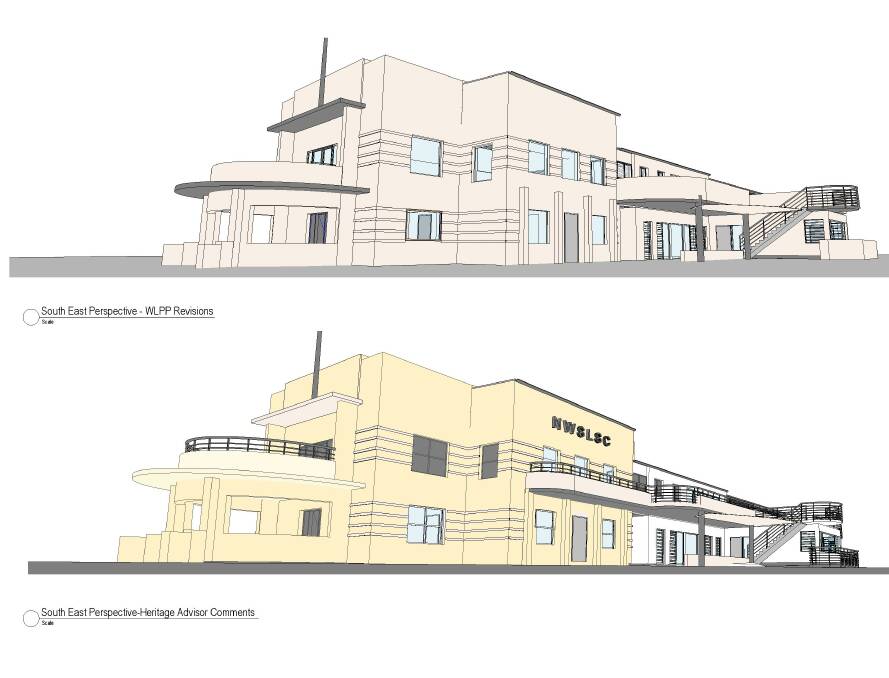 Different perspectives: North Wollongong Surf Club is hoping to reach a compromise over heritage concerns and will submit a plan to allow for a bigger front deck and bifold doors on its revamped club. Picture: Borst and Co Architecture.