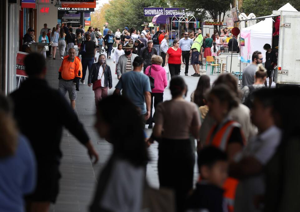Crowds in Crown Street Mall for the Easter festival. Picture: Robert Peet.