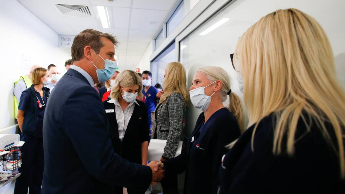 Health Minister Ryan Park speaks to staff at Wollongong Hospital at an official visit earlier this year. Picture by Anna Warr