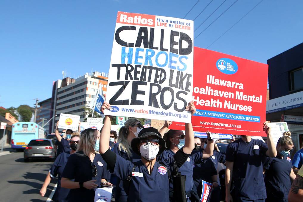 Raising the alarm: In March, hundreds of nurses went on strike and marched through Wollongong to call for better staffing ratios and pay. Picture: Sylvia Liber.
