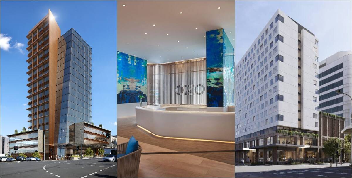 In the works: A new approval, construction project and development application mean three new hotels - on Crown, Young and Burelli streets - could be built this year. Pictures: Design Workshop; Ozo Hotels; HELD Property. 