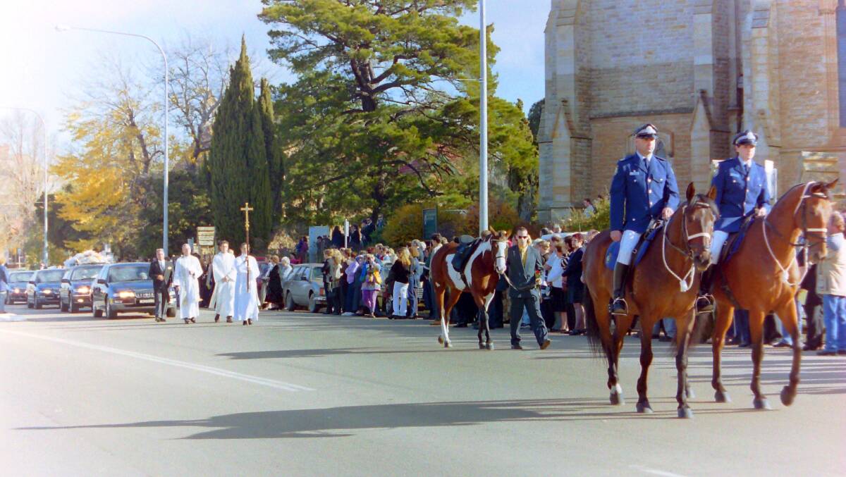 There was a large funeral for Adele at St Saviour's Cathedral on June 4, 1998. Two mounted police and Adele's mare, Maud led the funeral procession. Photo: Darryl Fernance 