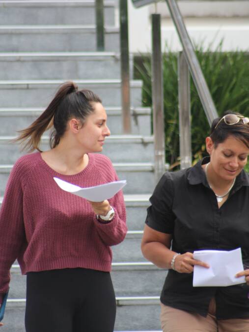 Sharlie Calder (left) and her mother leaves Wollongong courthouse on Tuesday afternoon.