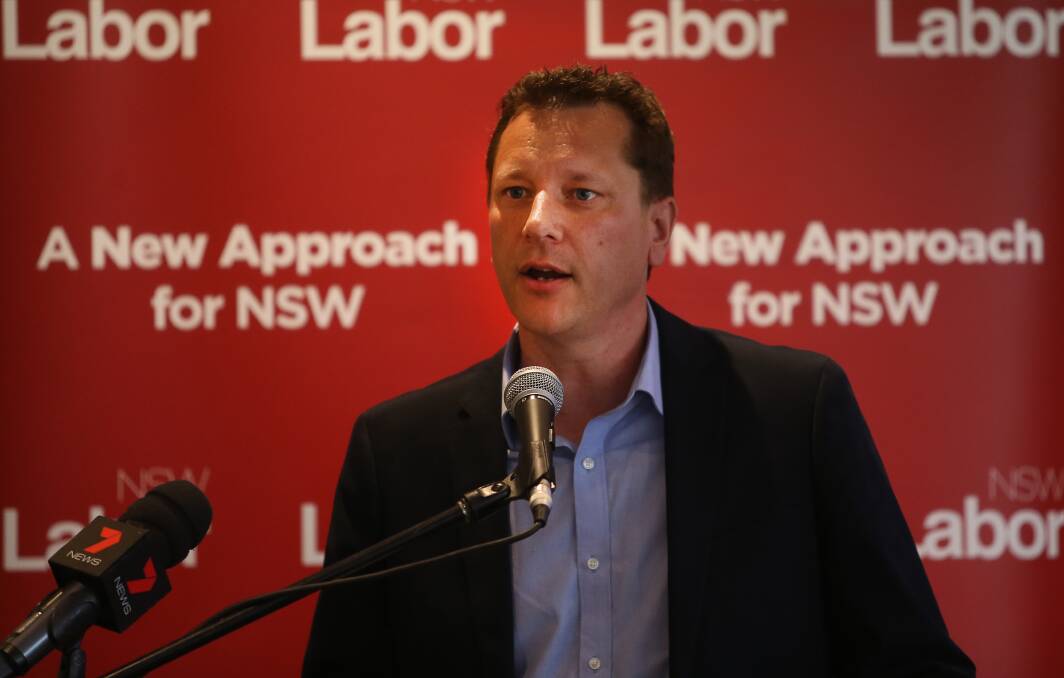 Paul Scully speaks to those who would be his future colleagues at Labor's caucus planning session in Wollongong on Sunday. Mr Scully will face off against lord mayor Gordon Bradbery for the seat of Wollongong in a by-election on November 12.