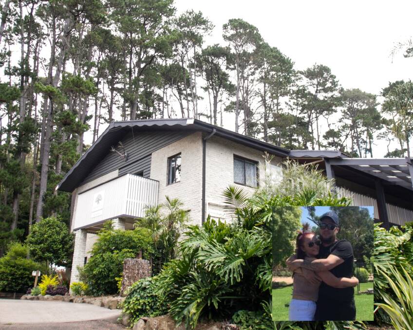 Cosy: Jamberoo Resort (main picture) is a secluded hotel in the hills outside Jamberoo. Maddison Day allegedly booked ex-boyfriend Darren Butler (pictured together, inset) a room for the night while he was on the run from police.