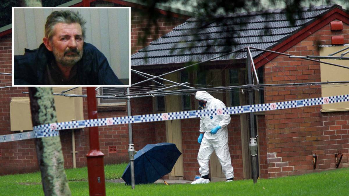 Inset: Mark Dower. Main: Forensic police outside the laundry in which Mr Dower's body was found.