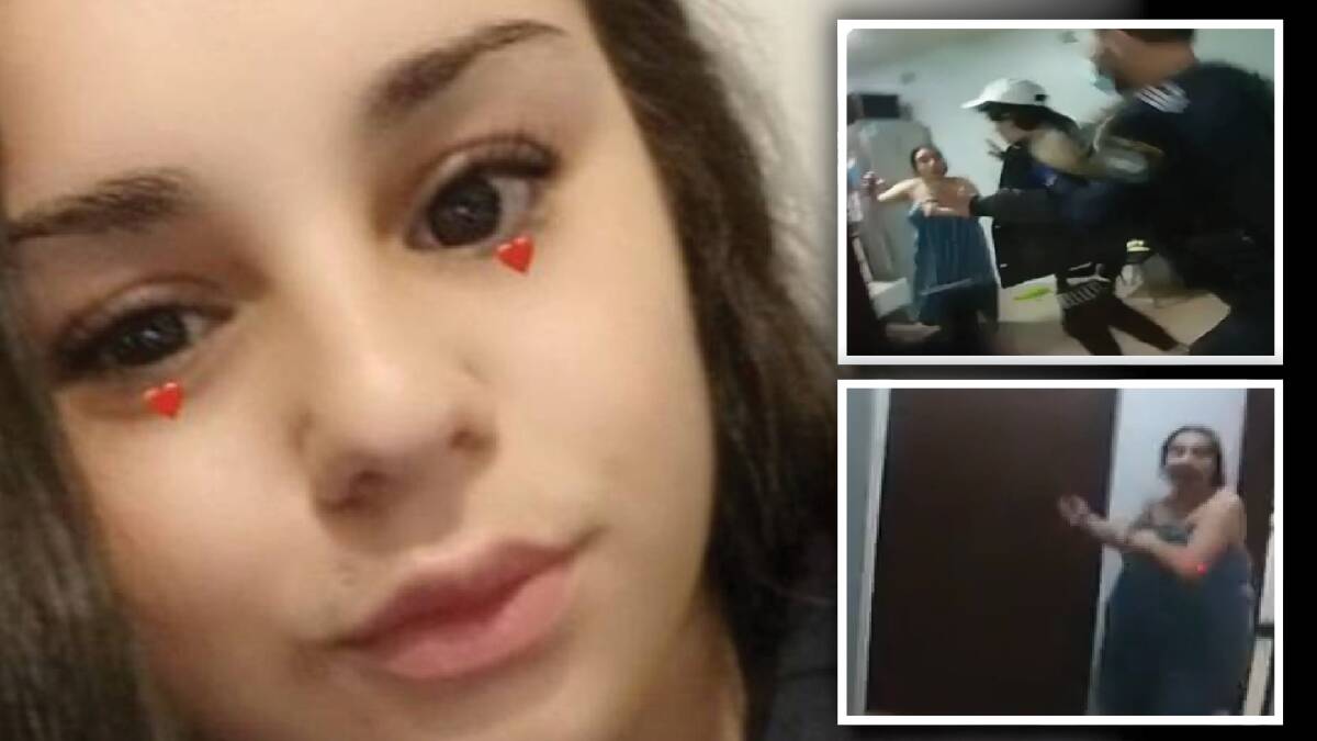 Dramatic footage: Brianna Lenehan (main) and still images from her assault on police, which was captured on body-worn camera (inset). Pictures: Facebook, supplied