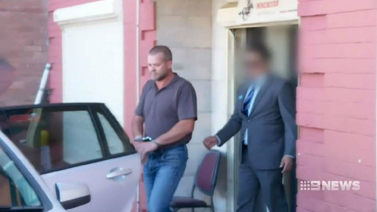 Arrest: Detectives raided Simpson Sports on April 10 last year. Simpson told them he was "relieved" the charade was over. Picture: Nine News