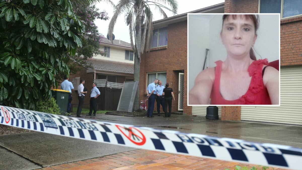 Charged: Police investigating the scene of the stabbing at Grove Circuit, Lake Illawarra last month. Inset: Sara McDonald, the woman accused of wielding the knife. Pictures: Robert Peet, Facebook