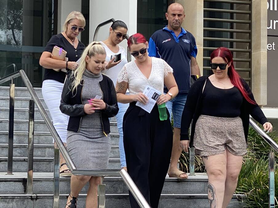 Lesser charges: (Front L-R) Holy Powers, Holly Green and Maddison Day leave Wollongong courthouse on Wednesday after learning their charges had been downgraded.