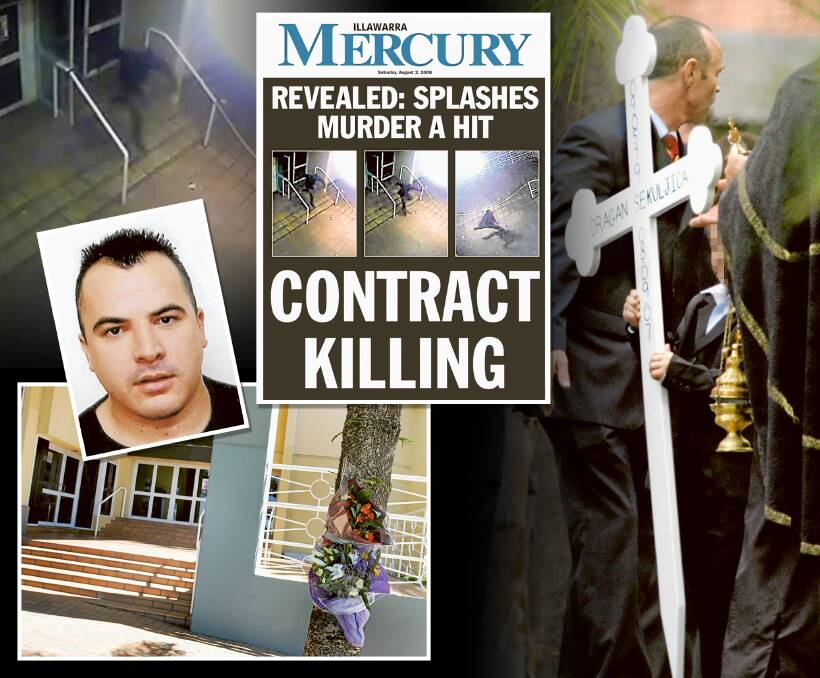 'Contract killing': (From left) Dragan Sekuljica; a still from CCTV footage showing the shooter fleeing the club; how the Mercury reported the story; Mr Sekuljica's funeral; the scene in the days after the fatal shooting.