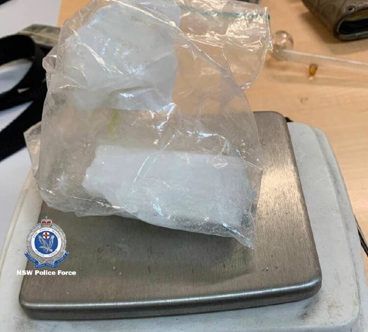Accused: Police allegedly found Oliver carrying this bag methamphetamine, weighing 77 grams, when he was arrested. Picture: NSW Police