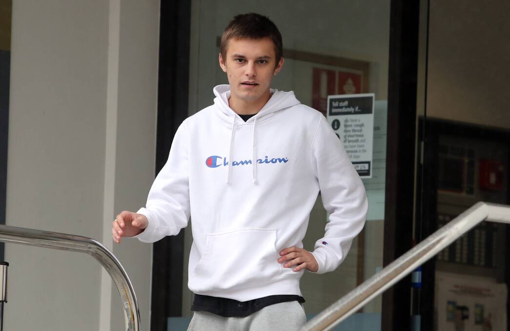 Liam Bennett leaves Wollongong courthouse after pleading guilty to a charge of aggravated break and enter.
