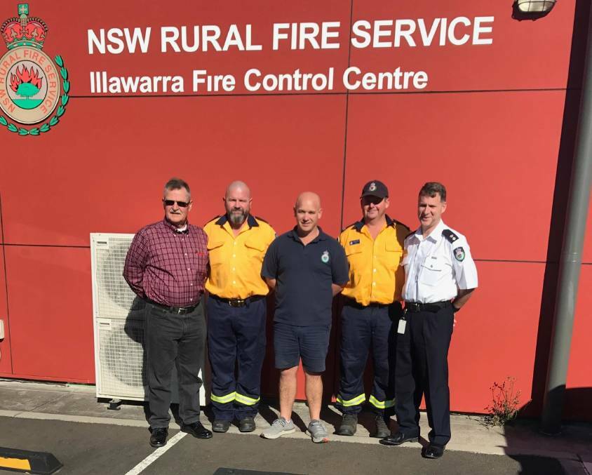Steven Smith, pictured second from the left, ahead of his deployment to Canada in August 2017 with RFS crews.