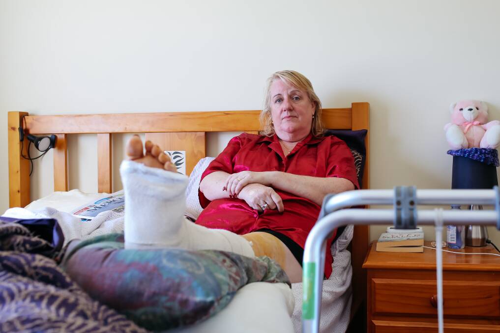 Confined: Janice Kershaw has been placed on bed rest for two weeks after breaking her ankle while campaigning in Stanwell Park on Saturday. Picture: Wesley Lonergan