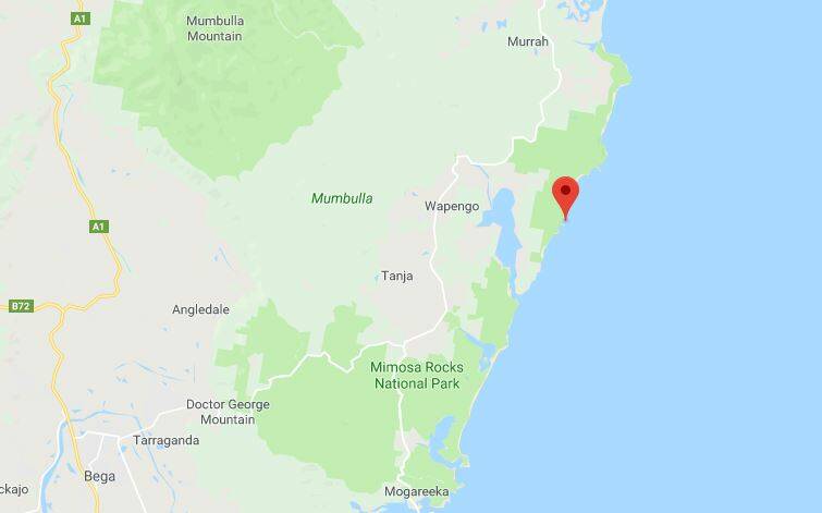 The red marker in this screenshot from Google Maps shows the location of Bengunnu Point, north of Tathra. Picture: Google Maps