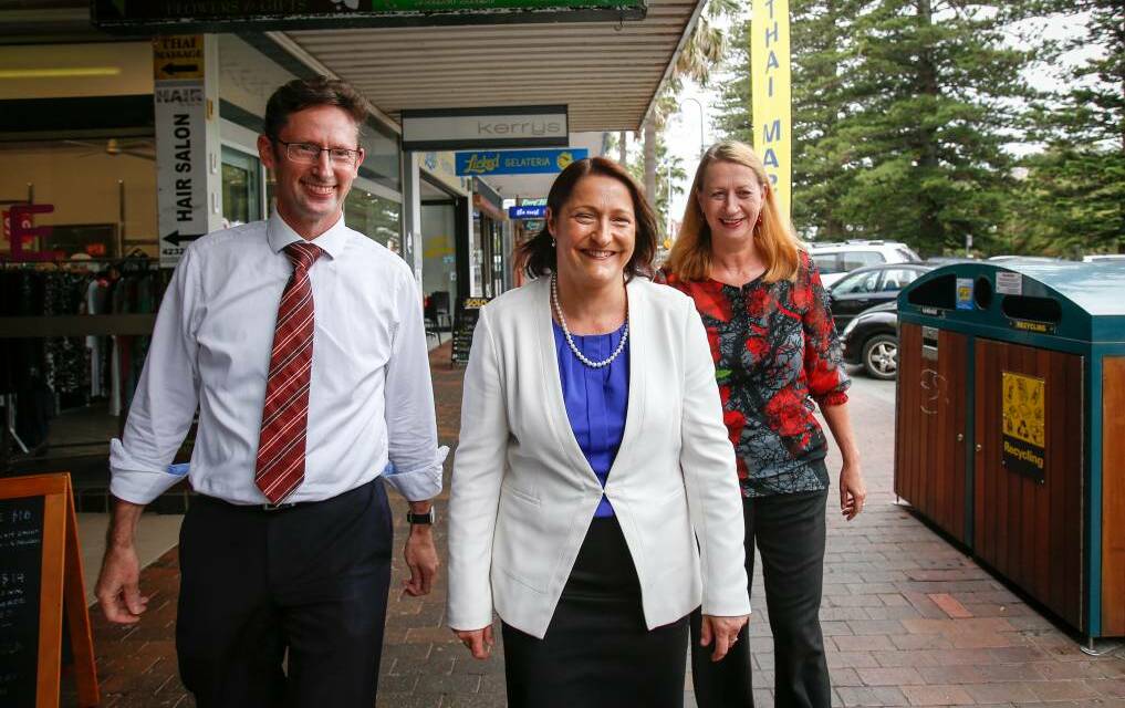 Labor candidate for Gilmore Fiona Phillips (centre) on the streets of Nowra with Labor MP Stephen Jones. 