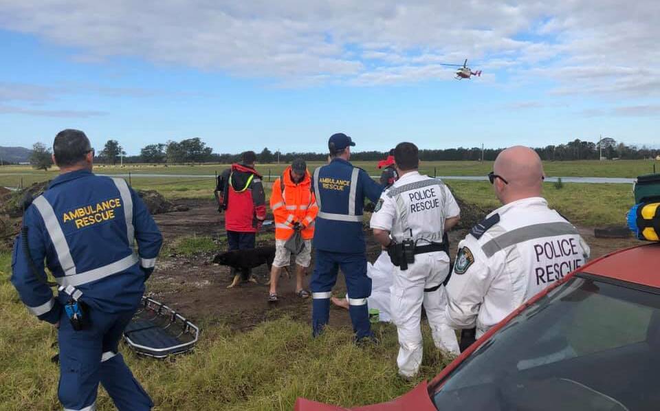 RESCUED: Emergency services wait for a helicopter to land on Pig Island on Tuesday afternoon to airlift Michael Dadd to safety. Image NSW Police Rescue & Bomb Disposal Facebook