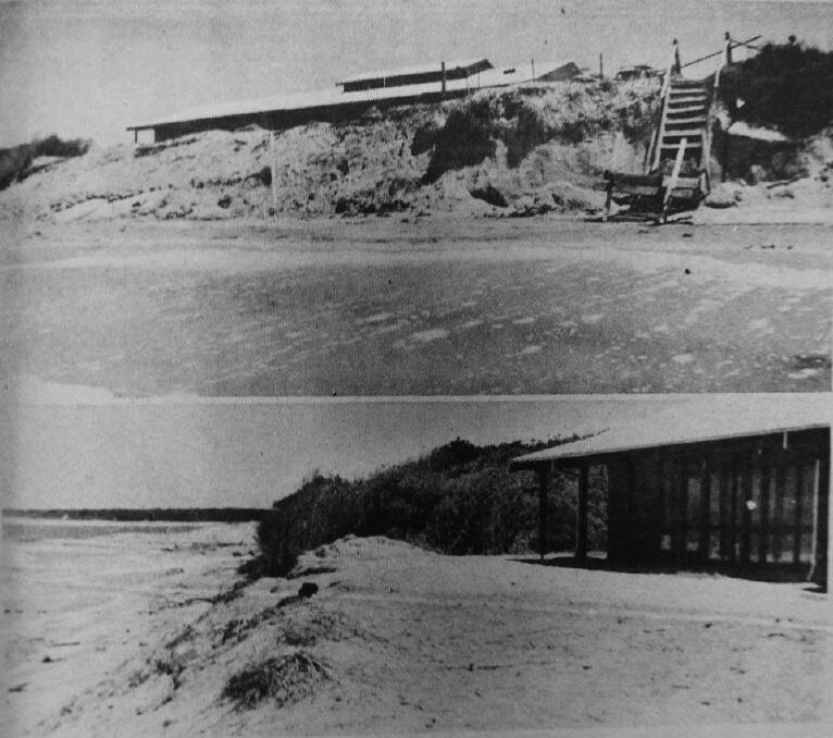 HAPPENED BEFORE: Flashback to 1977 when Seven Mile Beach erosion threatened the Shoalhaven Heads Surf Club. Image: Shoalhaven in the 20th Century