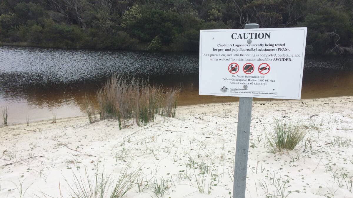 Signs warning of possible contamination have gone up around at certain locations in the Jervis Bay area. Photo: Defence