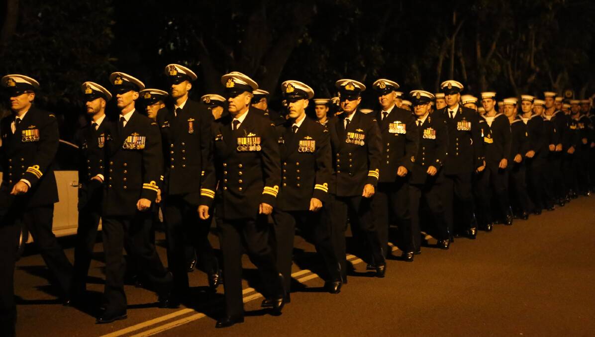 STRONG TRADITION: For close to 30 years naval personnel have marched in the Greenwell Point Anzac Day dawn service march. That won't happen this year due to safety concerns over personnel marching in the dark.