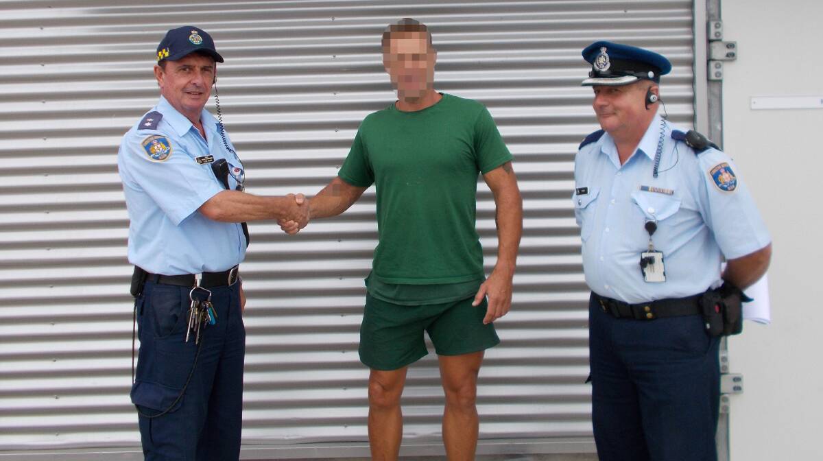 South Coast Correctional Centre officers Steve Young (left) and Nigel Webb with the inmate Peter who wrote a letter of praise to NSW Commissioner Peter Severin. Photo: CSNSW