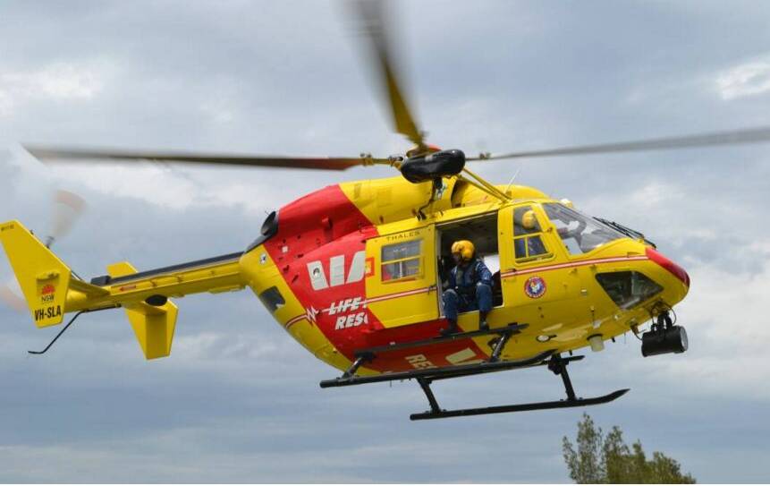 The Westpac Rescue Helicopter attended the scene off Currarong searching for a missing rock fisherman. File image.
