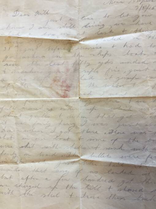 HISTORY LIVES: The original letter Frank sent back to a relation detailing his Anzac Day experiences. Picture: TOM O'CALLAGHAN