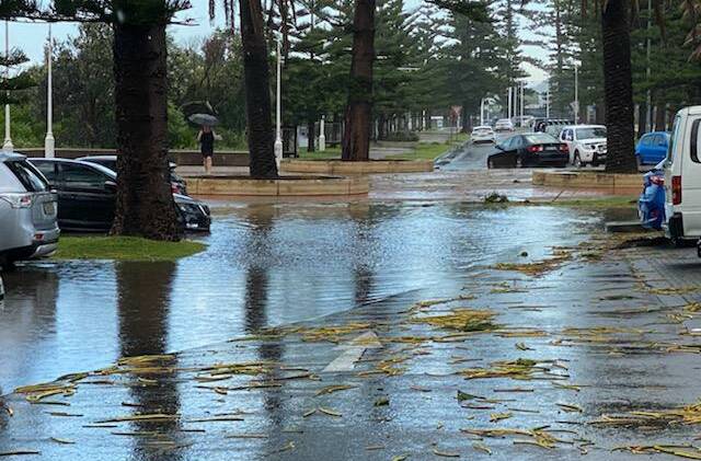 The carpark of City Beach Function Centre after the storm hit on Saturday. Picture: Claude Spinelli