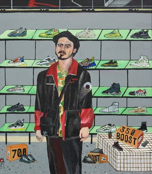"Phanos at the Yeezy store" by Illawarra-based artist Nick Santoro, is a finalist in this year's Archibald Prize. He used acrylic paints on board.
