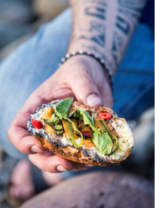 'Sea Urchin Bruschetta' from the new cookbook Farm To Flame. Picture: Ashley Mackevicius