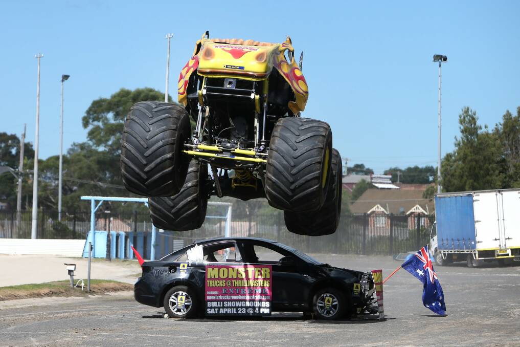 BIG FEAT: Clive Featherby driving his Outback Thunda monster truck on Wednesday. Picture: Sylvia Liber