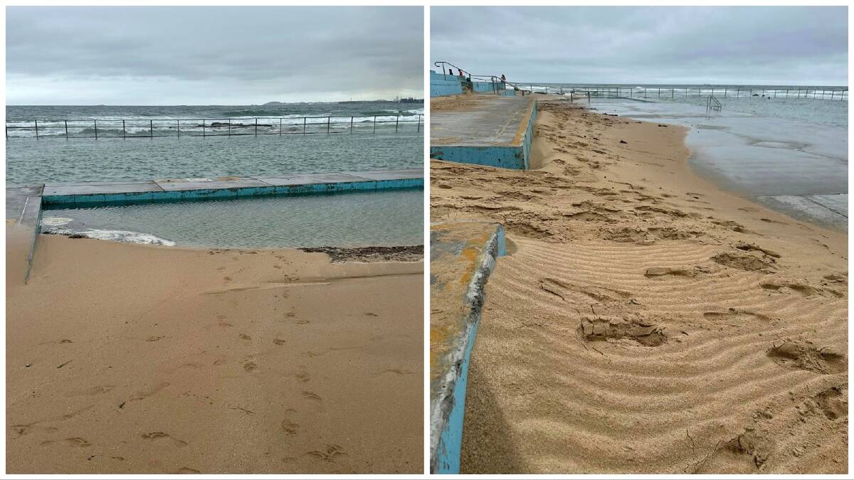 Towradgi ocean pool resembles a sandpit again on Sunday. Picture by Christie Hardy.