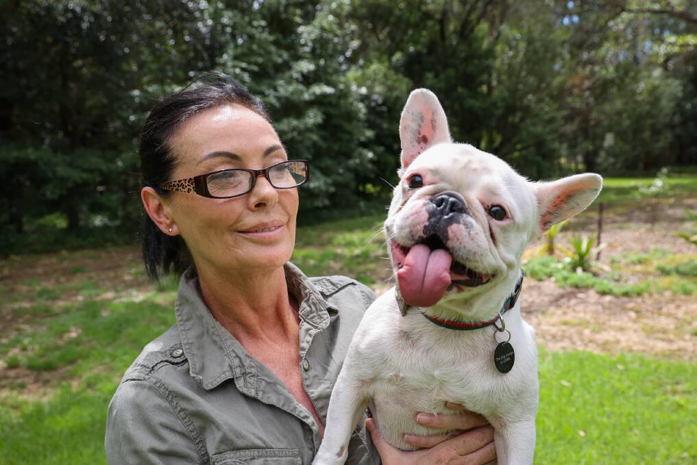 Jai Wilson says the majority of deaf dogs are born that way, though some may have an acquired injury, but all have can become well-trained dogs with Auslan - like Mavis, the French bulldog. Picture by Wesley Longergan.