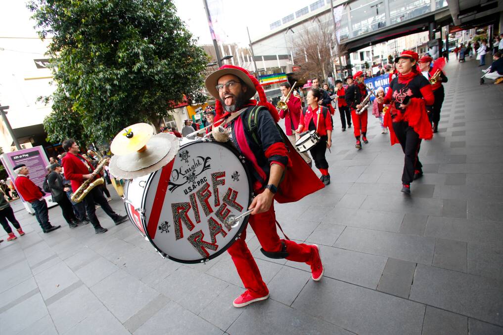 The 2022 Honk Oz festival was postponed until July because of COVI1-19. The street parade included an array of colourful characters like the Riff Raff Radical Marching Band. Picture: Anna Warr