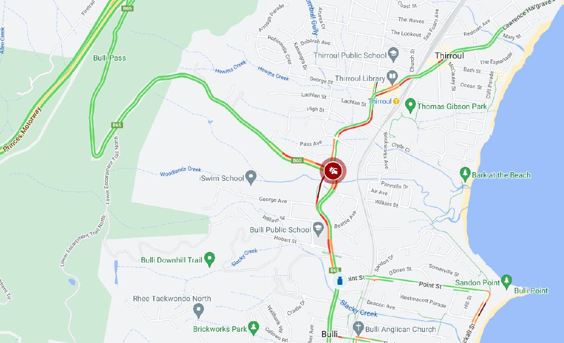 An accident involving a truck is affecting northbound traffic into Thirroul on Monday afternoon. Image from Live Traffic.