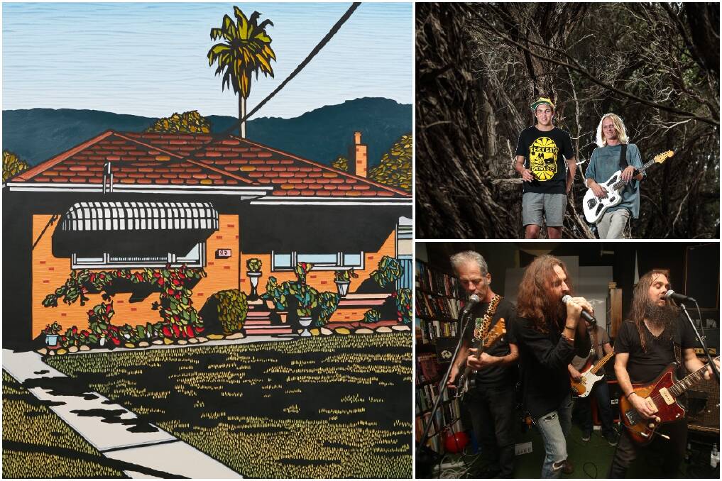 Artist Christopher Zanko's work 'Bulli: bricks and black diamonds' is the cover art for the Family Values compilation, which features Hockey Dad and Tumbleweed. Pictures: Christopher Zanko / Adam McLean / Sylvia Liber