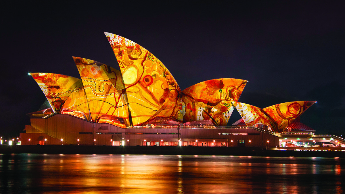 The Opera House Lighting of the Sails will see the vibrant works of one of Australia's most famed artists, John Olsen, brought to life as a spectacular tribute to his illustrious artistic career of more than 60 years. Picture supplied.