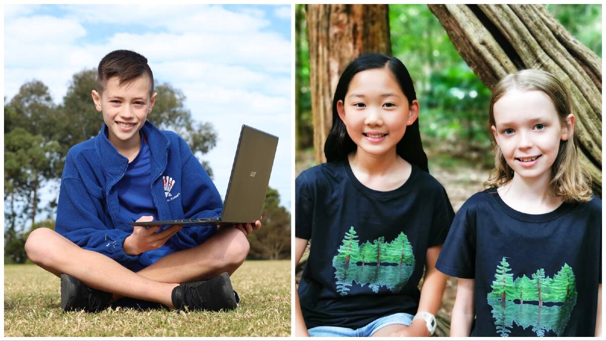 Chase Mathein from Shellharbour Public School, plus Sophia Lee and Scarlett Pawson from Wollongong Public School are finalists in Australia's leading science awards, the Eureka Prize. Picture (left) by Sylvia Liber; picture (right) supplied