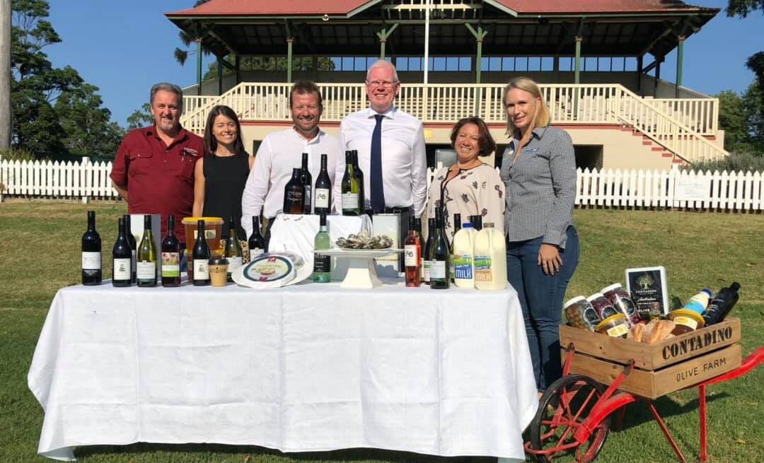 Flavours Shoalhaven's John Brumerskyj, Bannister Mollymook's Erin Blair,  South Coast Food and Wine Festival managing director Sam Tooley, Gareth Ward, Sonia Tooley and South Coast Dairy's Melanie Broomham. Picture: Supplied